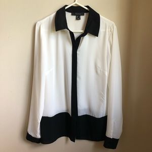 B&W Silk Button Down Blouse